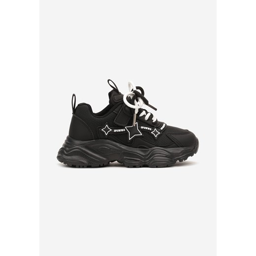 Czarne Sznurowane Buty Sportowe Sneakersy na Płaskiej Tłoczonej Podeszwie z Gwiazdkami Avrie ze sklepu renee.pl w kategorii Buty sportowe dziecięce - zdjęcie 175130709