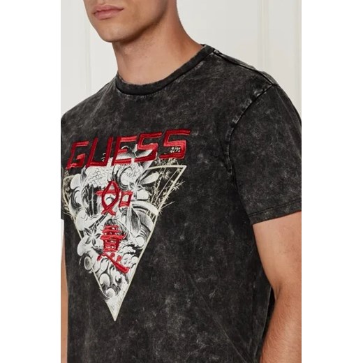 T-shirt męski czarny Guess z krótkimi rękawami z bawełny