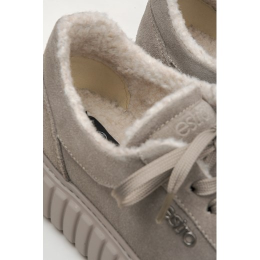 Estro: Szare trampki damskie na zimę z włoskiego weluru naturalnego z Estro 37 Estro
