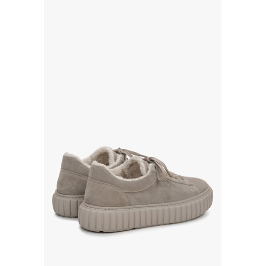 Estro: Szare trampki damskie na zimę z włoskiego weluru naturalnego z Estro 39 Estro