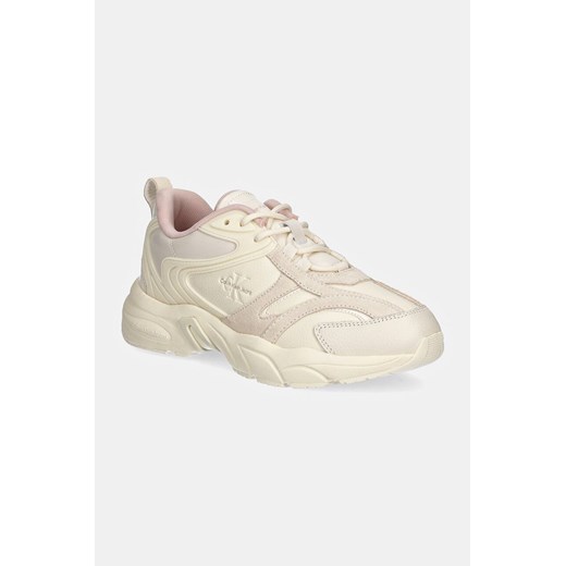Calvin Klein Jeans sneakersy RETRO TENNIS LOW LACE ML MIX kolor biały YW0YW01566 ze sklepu ANSWEAR.com w kategorii Buty sportowe damskie - zdjęcie 175135966