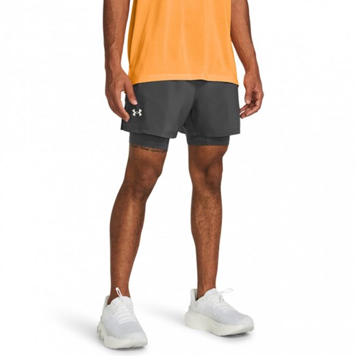 Męskie spodenki do biegania Under Armour UA Launch 5\'\' 2-in-1 Short - szare ze sklepu Sportstylestory.com w kategorii Spodenki męskie - zdjęcie 175141168