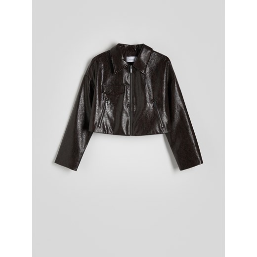 Reserved - Krótka kurtka z kołnierzykiem - mahoniowy Reserved L Reserved