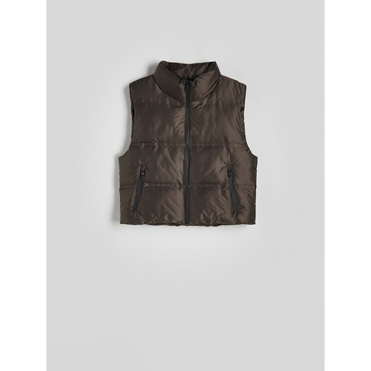 Reserved - Krótka pikowana kamizelka - ciemnozielony Reserved L Reserved
