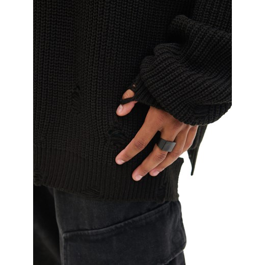 Cropp - Żakardowy sweter ze strzępieniami - czarny Cropp S Cropp