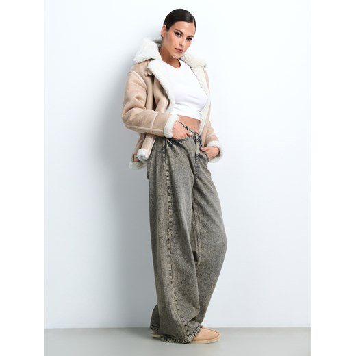 Sinsay - Kurtka z kożuchem - beżowy Sinsay XXL Sinsay