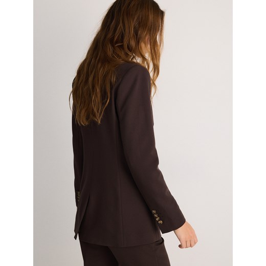 Reserved - Dwurzędowa marynarka z dodatkiem wiskozy - ciemnobrązowy Reserved M Reserved