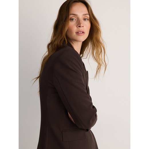 Reserved - Dwurzędowa marynarka z dodatkiem wiskozy - ciemnobrązowy Reserved XXL Reserved