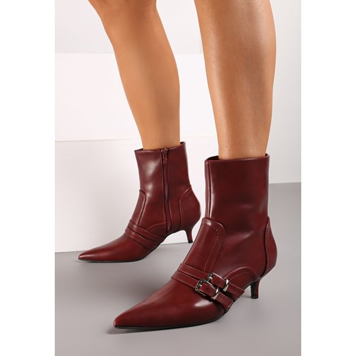 Bordowe Botki na Kaczuszce z Paskami i Metalowymi Klamrami Merellia Renee 36 okazyjna cena renee.pl