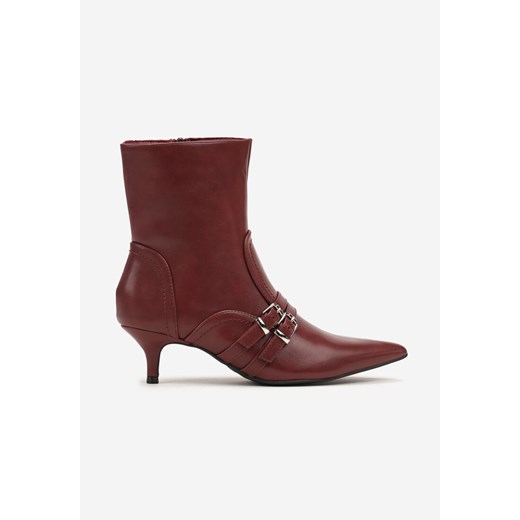 Bordowe Botki na Kaczuszce z Paskami i Metalowymi Klamrami Merellia Renee 36 wyprzedaż renee.pl