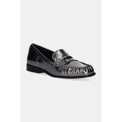 MICHAEL Michael Kors mokasyny skórzane Carlson damskie kolor srebrny na płaskim obcasie 40F4CSFP1M.041 ze sklepu ANSWEAR.com w kategorii Mokasyny damskie - zdjęcie 175156435
