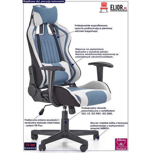 Niebieski fotel obrotowy z regulowanym oparciem - Topix Profeos One Size Edinos.pl