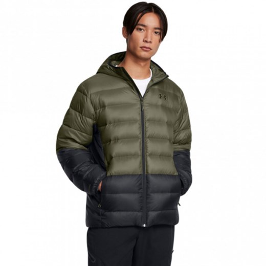Męska kurtka z puchem naturalnym Under Armour Legend Down Hooded Jacket - oliwkowa/khaki ze sklepu Sportstylestory.com w kategorii Kurtki męskie - zdjęcie 175165398