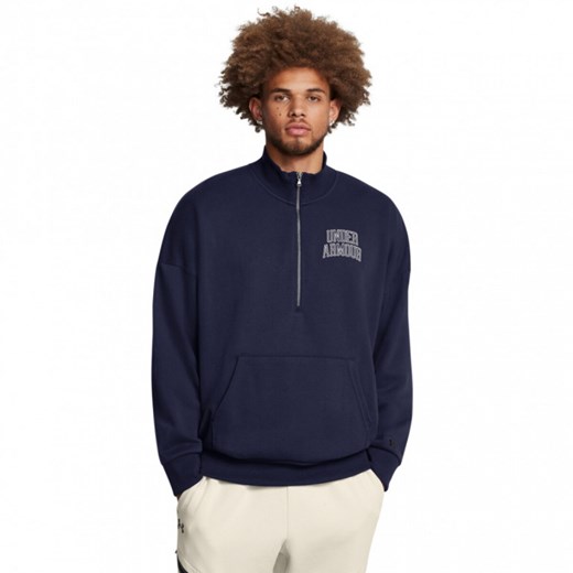 Męska bluza dresowa nierozpinana bez kaptura Under Armour UA Icon Hwt Terry Os 1/2 Zip - granatowa ze sklepu Sportstylestory.com w kategorii Bluzy męskie - zdjęcie 175165429