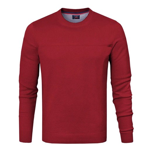 Bawełniany Męski Sweter z Okrągłym Dekoltem (U-Neck) - Pako Jeans - Czerwony SWPJNSluckyCR ze sklepu JegoSzafa.pl w kategorii Swetry męskie - zdjęcie 175167108