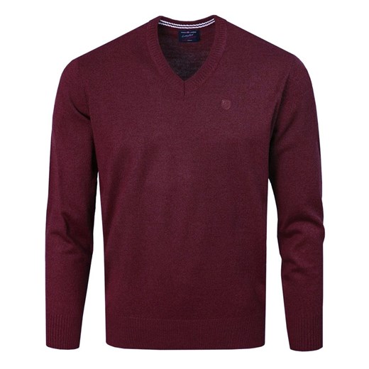 Sweter Męski Wełniany - Dekolt w Serek - Pako Jeans - Bordowy SWPJNSjoshBD ze sklepu JegoSzafa.pl w kategorii Swetry męskie - zdjęcie 175167128