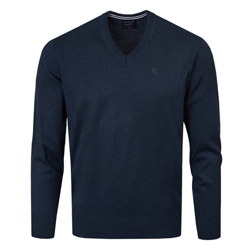 Sweter Męski Wełniany - Dekolt w Serek - Pako Jeans - Granatowy SWPJNSjoshGR ze sklepu JegoSzafa.pl w kategorii Swetry męskie - zdjęcie 175167136
