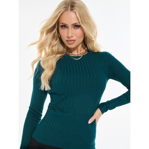 Sweter damski zielony Sinsay z okrągłym dekoltem 