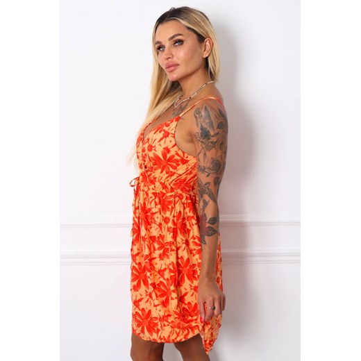 SUKIENKA MINI W KWIATY Z WIĄZANIEM- POMARAŃCZOWA Olika M/L olika.com.pl