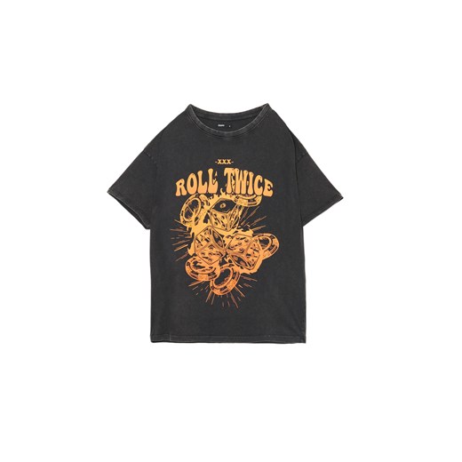 Cropp - Szary T-shirt z kolorowym nadrukiem - szary Cropp L Cropp