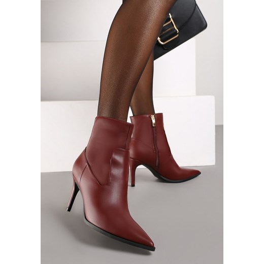 Bordowe Eleganckie Botki na Szpilce z Noskiem w Szpic Ittolora 40 wyprzedaż born2be.pl