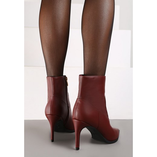 Bordowe Eleganckie Botki na Szpilce z Noskiem w Szpic Ittolora 37 okazja born2be.pl