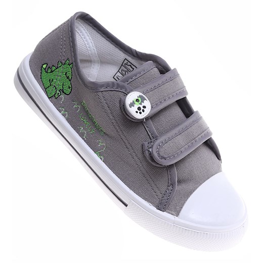 Szare tenisówki chłopięce na rzepy z dinozaurem /G4-1 16856 T189/ 34 Pantofelek24.pl