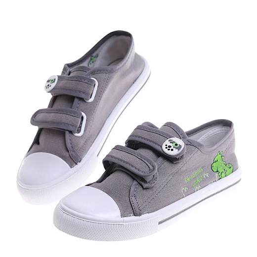 Szare tenisówki chłopięce na rzepy z dinozaurem /G4-1 16856 T189/ 31 Pantofelek24.pl