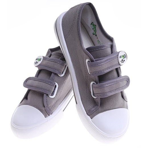 Szare tenisówki chłopięce na rzepy z dinozaurem /G4-1 16856 T189/ 34 Pantofelek24.pl