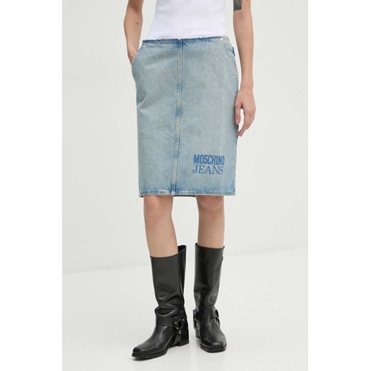 Moschino Jeans spódnica jeansowa kolor niebieski mini prosta J0106 8720 ze sklepu ANSWEAR.com w kategorii Spódnice - zdjęcie 175186827
