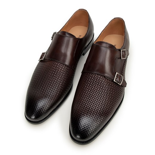 Męskie double monki skórzane z plecionką brązowe ze sklepu WITTCHEN w kategorii Buty eleganckie męskie - zdjęcie 175194255