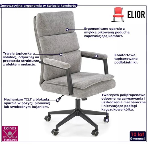 Popielaty tapicerowany fotel gabinetowy - Kanter Elior One Size Edinos.pl wyprzedaż