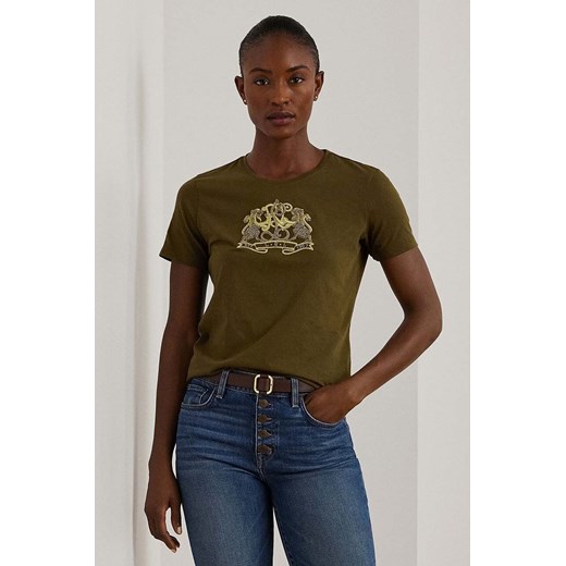 Lauren Ralph Lauren t-shirt bawełniany damski kolor zielony 200951368 ze sklepu ANSWEAR.com w kategorii Bluzki damskie - zdjęcie 175200626