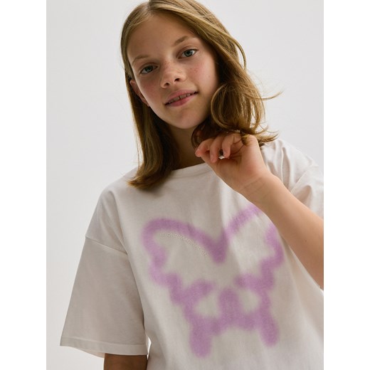 Reserved - T-shirt z nadrukiem - złamana biel Reserved 134/140 (8-9 lat) Reserved