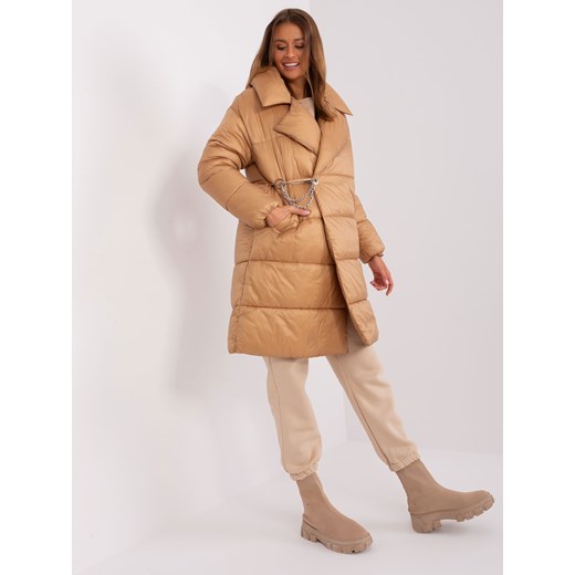 Lekka puchowa kurtka zimowa damska Factory Price camel (TR8310) ze sklepu goodlookin.pl w kategorii Kurtki damskie - zdjęcie 175207485