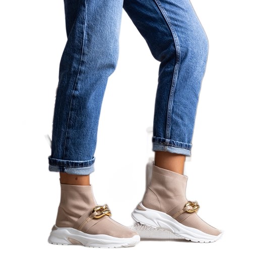 Brązowe sneakersy z łańcuchem Taryn beżowy ze sklepu ButyModne.pl w kategorii Buty sportowe damskie - zdjęcie 175210776