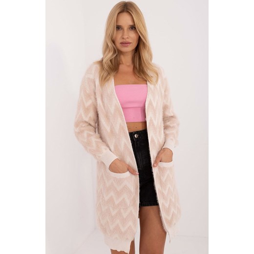 Beżowy kardigan damski AT-SW-2340-A.00, Kolor beżowy-wzór, Rozmiar uniwersalny, WOOL FASHION ITALIA ze sklepu Primodo w kategorii Swetry damskie - zdjęcie 175212209