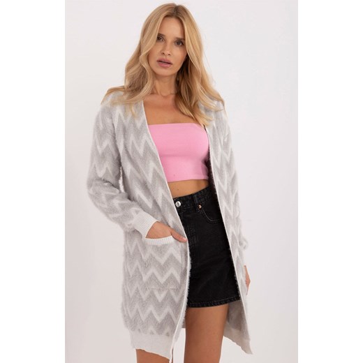 Szary kardigan damski AT-SW-2340-A.00, Kolor szary-wzór, Rozmiar uniwersalny, WOOL FASHION ITALIA ze sklepu Primodo w kategorii Swetry damskie - zdjęcie 175212215