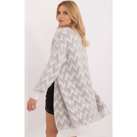 Szary kardigan damski AT-SW-2340-A.00, Kolor szary-wzór, Rozmiar uniwersalny, WOOL FASHION ITALIA ze sklepu Primodo w kategorii Swetry damskie - zdjęcie 175212216