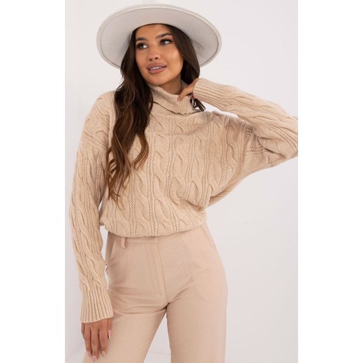 Beżowy golf damski AT-SW-23445.00, Kolor beżowy, Rozmiar uniwersalny, WOOL FASHION ITALIA ze sklepu Primodo w kategorii Swetry damskie - zdjęcie 175212218