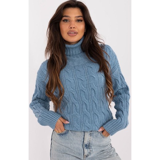 Niebieski golf damski AT-SW-23445.00, Kolor niebieski, Rozmiar uniwersalny, WOOL FASHION ITALIA ze sklepu Primodo w kategorii Swetry damskie - zdjęcie 175212226