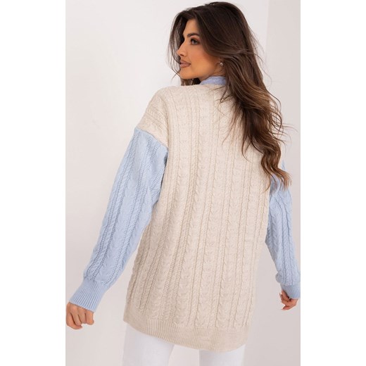 Sweter damski beżowo-niebieski BA-SW-0549.32, Kolor beżowo-niebieski, Rozmiar uniwersalny, BADU ze sklepu Primodo w kategorii Swetry damskie - zdjęcie 175212269