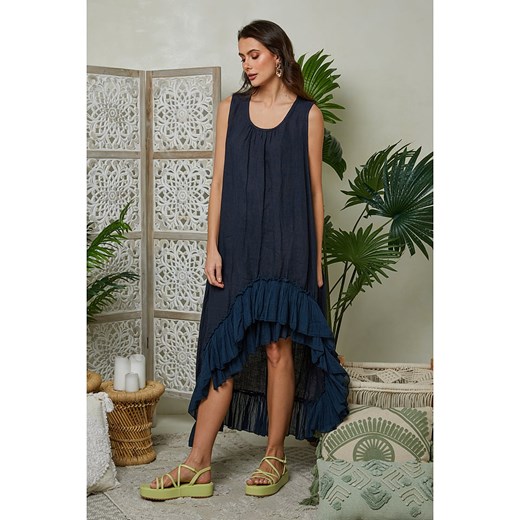 Le Monde du Lin Lniana sukienka w kolorze granatowym Le Monde Du Lin 40/42 promocja Limango Polska