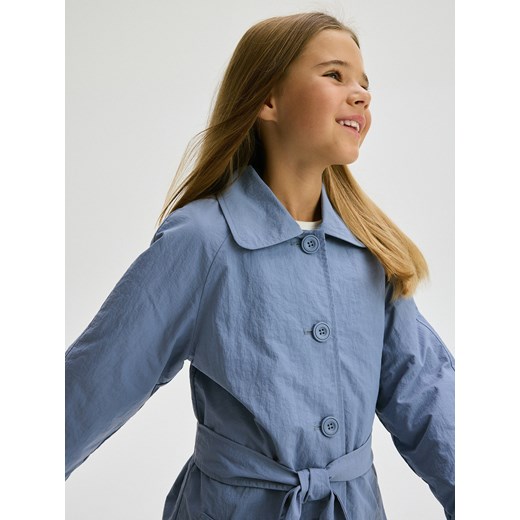 Reserved - Jednorzędowy płaszcz z paskiem - granatowy ze sklepu Reserved w kategorii Płaszcze dziewczęce - zdjęcie 175215159