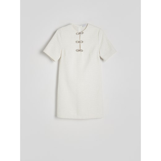 Reserved - Sukienka z ozdobnymi kokardami - złamana biel Reserved L Reserved