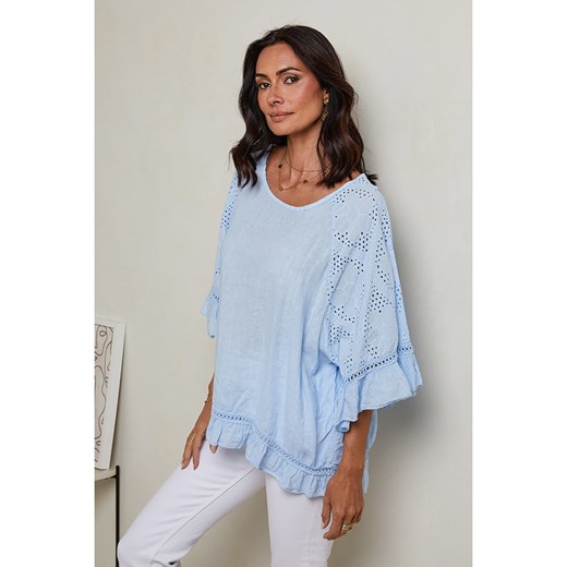 Le Monde du Lin Lniana bluzka w kolorze błękitnym Le Monde Du Lin 38/40 wyprzedaż Limango Polska