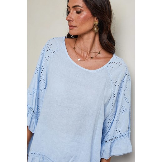 Le Monde du Lin Lniana bluzka w kolorze błękitnym Le Monde Du Lin 38/40 wyprzedaż Limango Polska