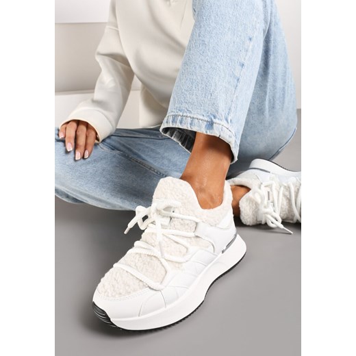 Białe Sneakersy Zimowe z Futerkiem Barankiem na Niskiej Platformie Zinethia ze sklepu renee.pl w kategorii Buty sportowe damskie - zdjęcie 175220308