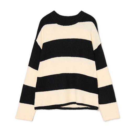 Cropp - Czarno-kremowy sweter w paski - kremowy Cropp M Cropp