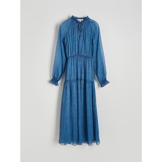 Reserved - Sukienka maxi z dekoracyjnym dekoltem - niebieski Reserved XL Reserved